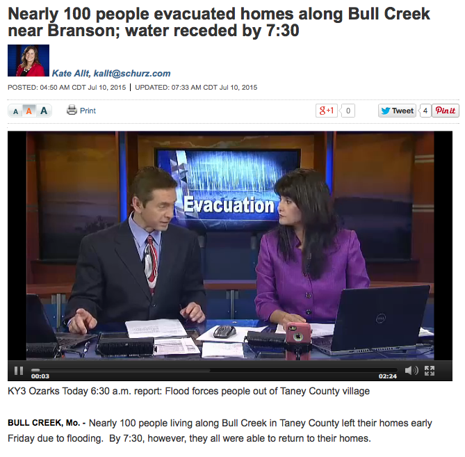 Nearly 100 people evacuated homes along Bull Creek near Branson