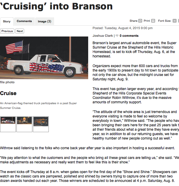 ‘Cruising’ into Branson