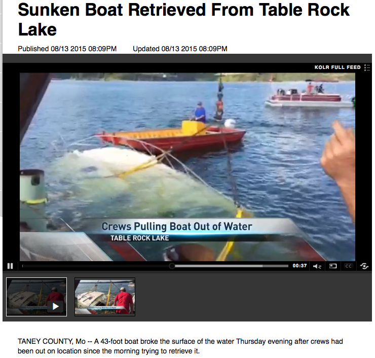 Sunken Boat Retrieved From Table Rock Lake