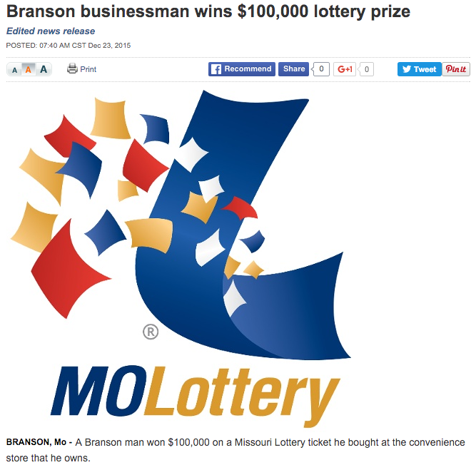 A Branson man won $100,000 on a Missouri Lottery ticket